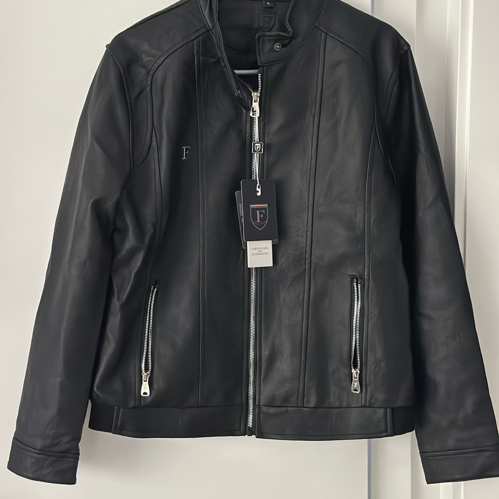 Black Leather Moto Jacket with Zipper Details